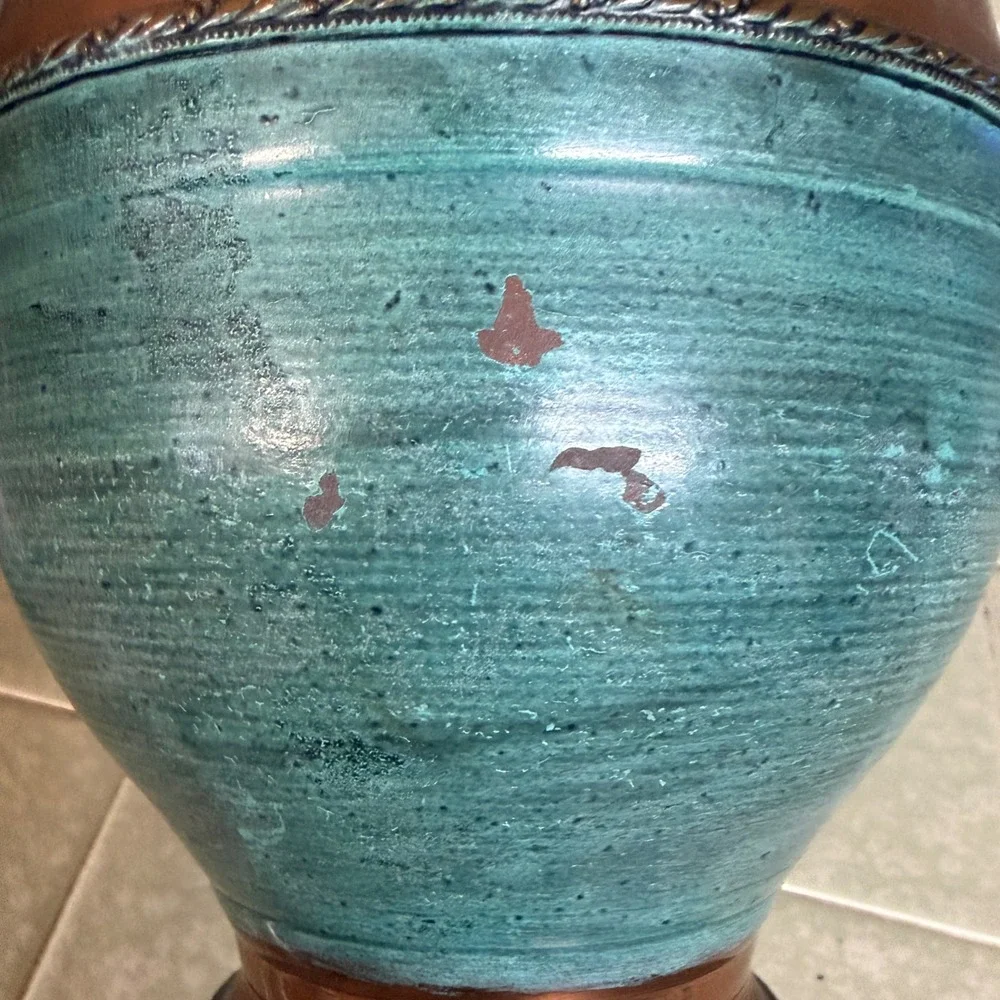 Vintage Copper Pitcher Ewer Verdigris‎ Teal Patina Decorative Vase 11.5 Inch